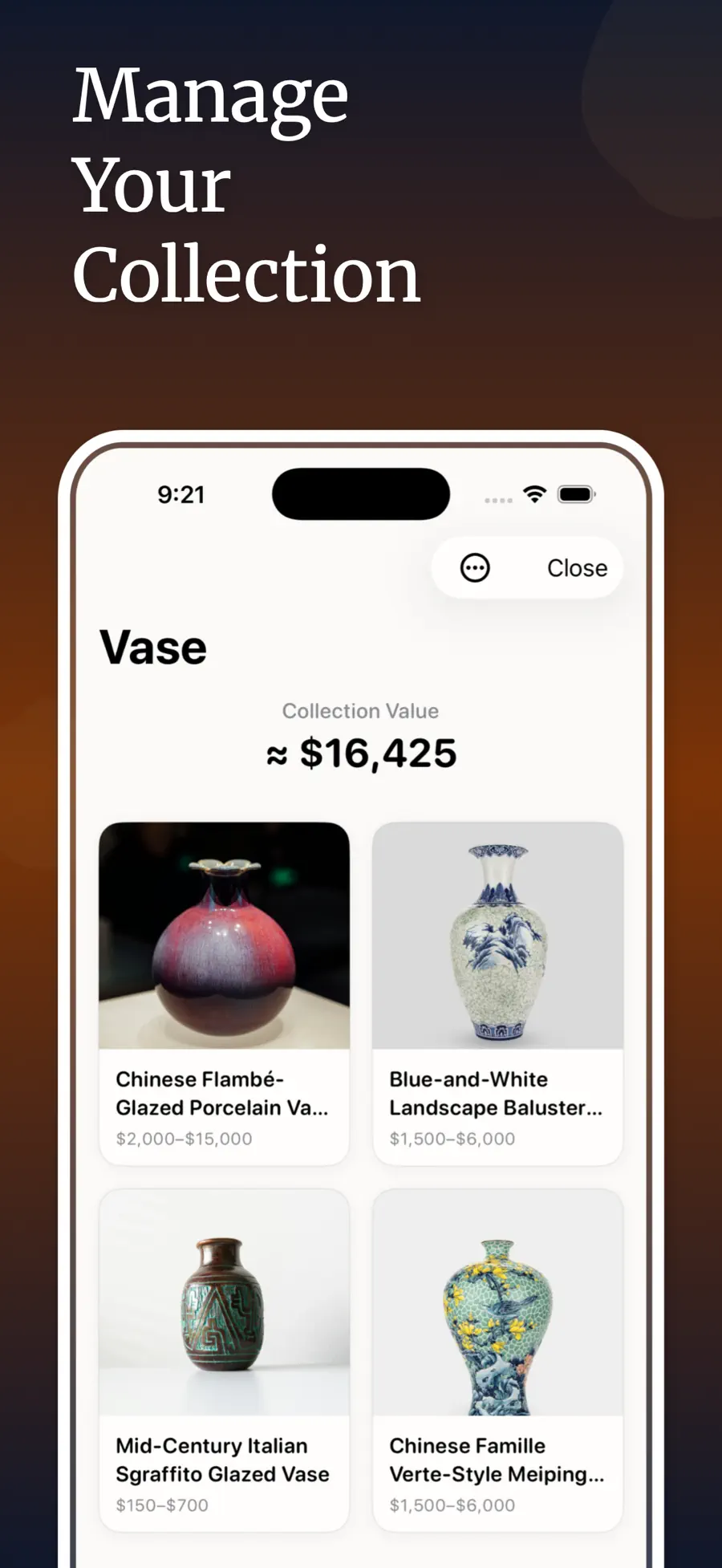 Collection view tracking total portfolio value