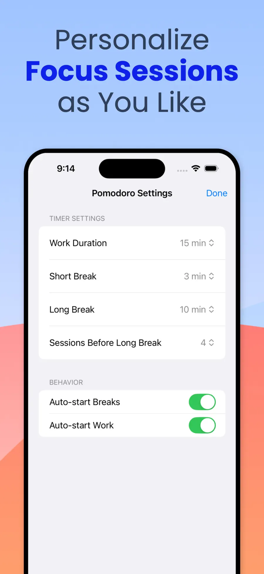 Focus schedule and distraction report