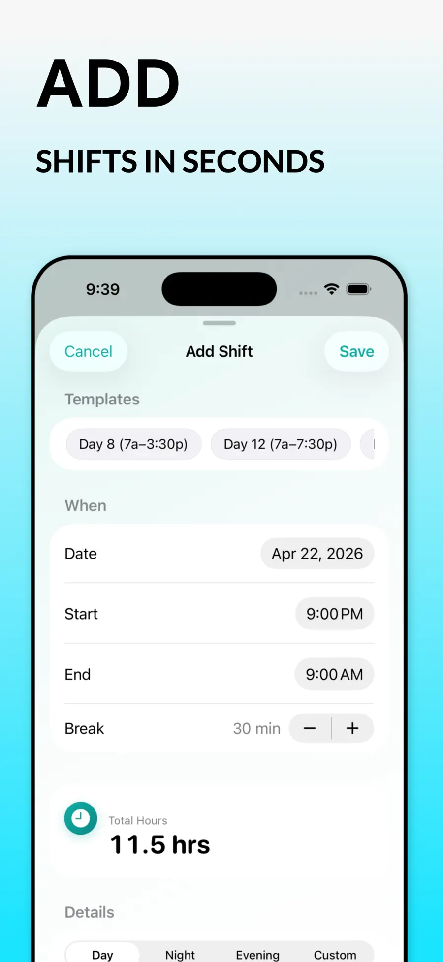 Home screen widget showing hours this pay period